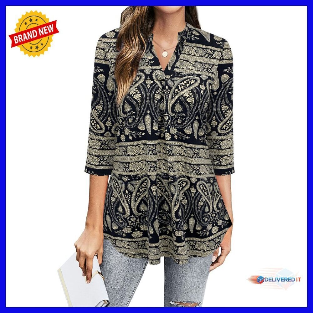 Women's 3/4 Sleeve V-Neck Blouse Polyester Spandex Business Casual Top